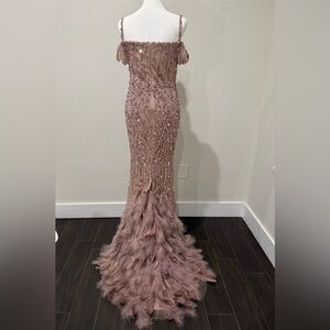 Feather Hem Evening Gown - Rose